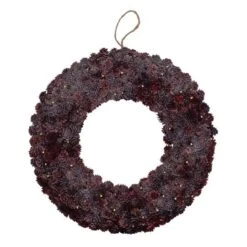 Northlight 18" Wine Burgundy Glitter Pine Cone Artificial Christmas Wreath, Unlit -Northlight Shop D027270S 11