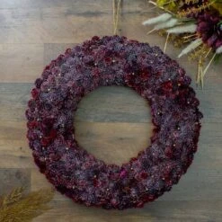 Northlight 18" Wine Burgundy Glitter Pine Cone Artificial Christmas Wreath, Unlit -Northlight Shop D027270S 12