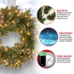 24" Glittery White Edged Cones & Red Berries Mountain Spruce Wreath With Warm White LED Lights 11 24" Glittery White Edged Cones & Red Berries Mountain Spruce Wreath With Warm White LED Lights -Northlight Shop D206565S 15
