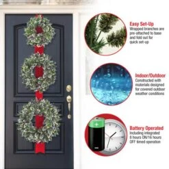 18", 22", & 26" Triple Wreath Door Décor Piece With Warm White Twinkle LED Lights -Northlight Shop D206578S 15