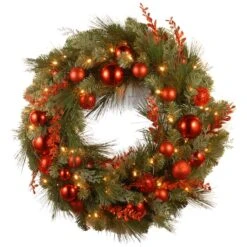 Front Page 4 24" Decorative Collection Christmas Red Mixed Wreaths With 50ct. Soft White Battery Operated LED Lights With Timer