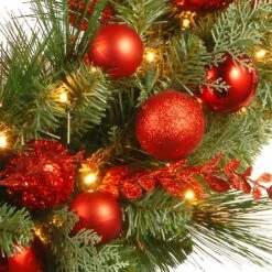 24" Decorative Collection Christmas Red Mixed Wreaths With 50ct. Soft White Battery Operated LED Lights With Timer -Northlight Shop D206600S 3