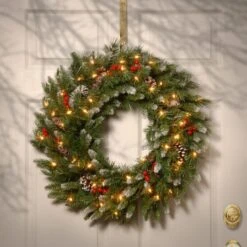 30" Frosted Berry Wreath With 100ct. Clear Lights -Northlight Shop D206605S 2
