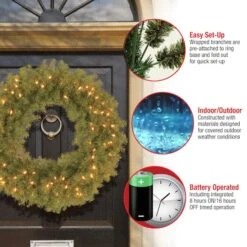 30" Norwood Fir Wreath With 100ct. Warm White Battery Operated LED Lights -Northlight Shop D206617S 15