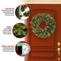 30" Crestwood® Spruce Wreath With Cones, Red Berries, Glitter & 70ct. Warm White Battery Operated LED Lights With Timer 11 30" Crestwood® Spruce Wreath With Cones, Red Berries, Glitter & 70ct. Warm White Battery Operated LED Lights With Timer -Northlight Shop D206620S 15