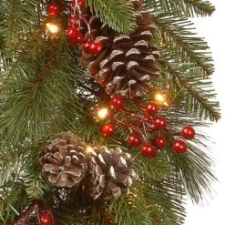 24" Feel Real® Bristle Berry Wreath With Red Electronic Candle, Red Berries & Cones -Northlight Shop D206627S 3