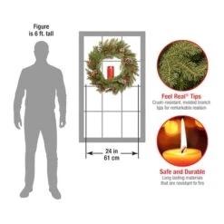 24" Feel Real® Bristle Berry Wreath With Red Electronic Candle, Red Berries & Cones -Northlight Shop D206627S 4