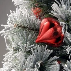 24" Snowy Bristle Pine Wreaths With Red & Silver Ornaments & Warm White LED Lights 9 24" Snowy Bristle Pine Wreaths With Red & Silver Ornaments & Warm White LED Lights -Northlight Shop D206633S 3