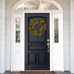 24" Feel Real® Classical Collection Wreath With Red Berries, Cedar Leaves & Warm White LED Lights -Northlight Shop D206637S 2