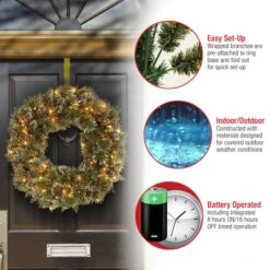 24" Glittery Bristle® Pine Wreath With Pine Cones & Warm White LED Lights 13 24" Glittery Bristle® Pine Wreath With Pine Cones & Warm White LED Lights -Northlight Shop D206645S 16