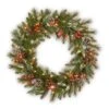 24" Frosted Pine Berry Collection Wreaths With Pine Cones, Red Berries, Silver Glittered Eucalyptus Leaves & Warm White LED Lights