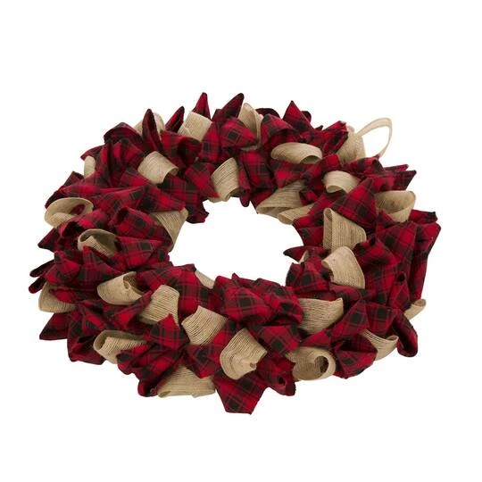 Glitzhome® 19" Christmas Plaid Fabric Wreath 3 Glitzhome® 19" Christmas Plaid Fabric Wreath - Image 3