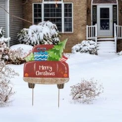 Glitzhome® 32" Christmas Rusty Metal Truck Yard Stake -Northlight Shop D231754S 2