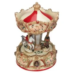 Northlight 6.5" Ivory & Gold Animated Musical Clown & Cupid Carousel Tabletop Decoration
