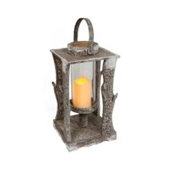 19.5" Wooden Lantern With LED Candle