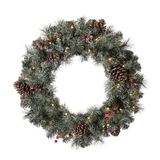 Glitzhome® 24" LED Glittered Pinecone Christmas Wreath 1 Glitzhome® 24" LED Glittered Pinecone Christmas Wreath