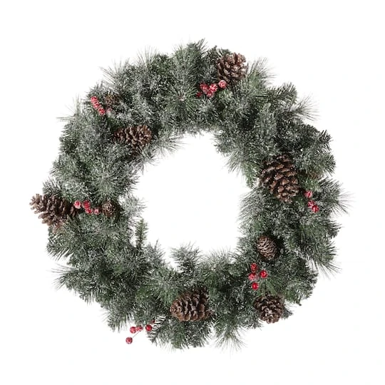 Glitzhome® 24" LED Glittered Pinecone Christmas Wreath 4 Glitzhome® 24" LED Glittered Pinecone Christmas Wreath - Image 4