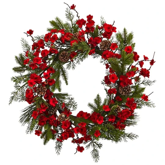 24" Plum Blossom Pine Wreath 2 24" Plum Blossom Pine Wreath - Image 2
