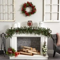 24" Plum Blossom Pine Wreath 10 24" Plum Blossom Pine Wreath -Northlight Shop D251356S 14