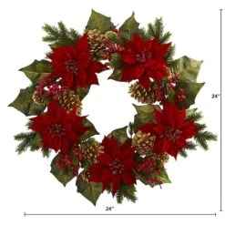 24" Poinsettia, Berry And Golden Pinecone Artificial Wreath -Northlight Shop D251358S 12