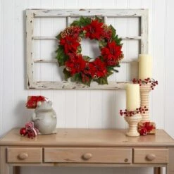 24" Poinsettia, Berry And Golden Pinecone Artificial Wreath -Northlight Shop D251358S 13