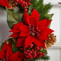 24" Poinsettia, Berry And Golden Pinecone Artificial Wreath -Northlight Shop D251358S 15