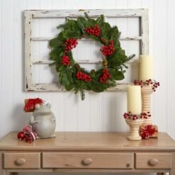 24" Magnolia Leaf, Berry & Pine Artificial Wreath 10 24" Magnolia Leaf, Berry & Pine Artificial Wreath -Northlight Shop D251362S 14