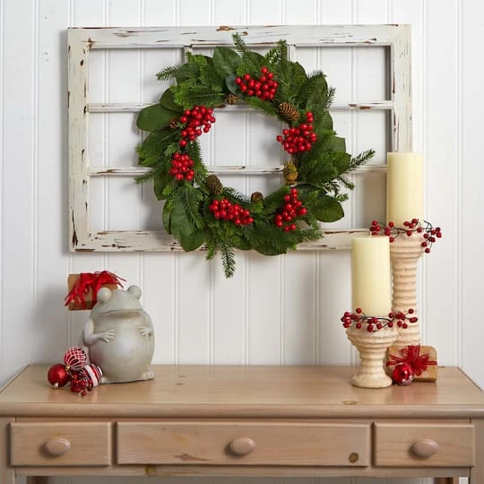 24" Magnolia Leaf, Berry & Pine Artificial Wreath 5 24" Magnolia Leaf, Berry & Pine Artificial Wreath - Image 5