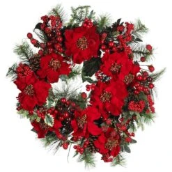 24" Red Poinsettia & Berry Wreath