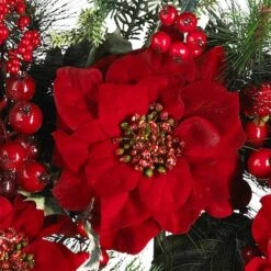 24" Red Poinsettia & Berry Wreath -Northlight Shop D251370S 13