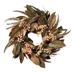 24" Green Feather & Berry Wreath