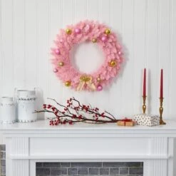 24" LED Pink Artificial Christmas Wreath With Ornaments -Northlight Shop D251392S 5