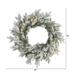 24" LED Flocked Artificial Christmas Wreath -Northlight Shop D251395S 2