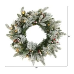 20" LED Flocked Mixed Pine & Berry Artificial Christmas Wreath -Northlight Shop D251396S 2