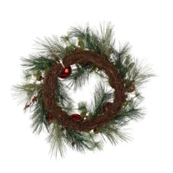 Glitzhome® 24" Pre-Lit Berry, Holly, Pinecone & Red Ornament LED Wreath 14 Glitzhome® 24" Pre-Lit Berry, Holly, Pinecone & Red Ornament LED Wreath -Northlight Shop D253608S 6