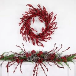 Northlight 22" Red & Brown Berry Christmas Wreath -Northlight Shop D253731S 13