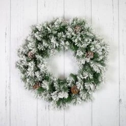 Northlight 24" Flocked Angel Pine & Pinecones Wreath -Northlight Shop D253733S 14