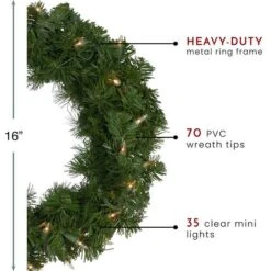 Northlight 16" Pre-Lit Deluxe Windsor Pine Artificial Christmas Wreath -Northlight Shop D253750S 14