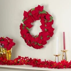 Northlight 24" Red Poinsettia Flower Wreath -Northlight Shop D253752S 12
