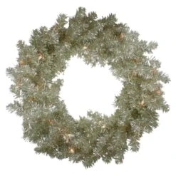 Northlight 24" Pre-Lit Champagne Artificial Tinsel Christmas Wreath