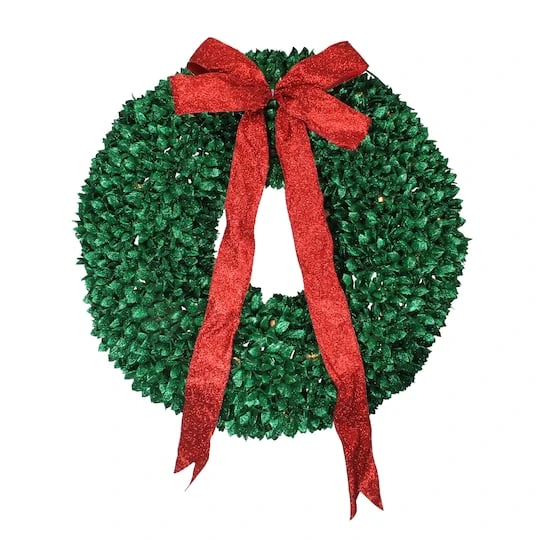 Northlight 28" Pre-Lit Glittered Leaves Artificial Christmas Wreath 4 Northlight 28" Pre-Lit Glittered Leaves Artificial Christmas Wreath - Image 4