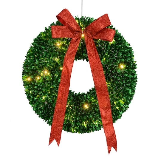 Northlight 28" Pre-Lit Glittered Leaves Artificial Christmas Wreath 2 Northlight 28" Pre-Lit Glittered Leaves Artificial Christmas Wreath - Image 2