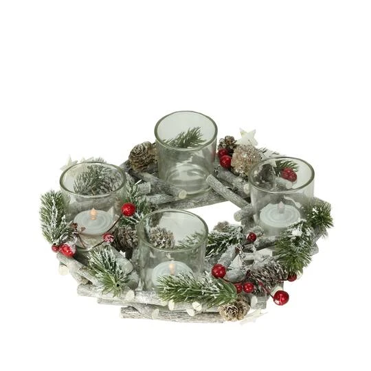 Northlight 10" Frosted Berries & Branches Votive Candle Holder 2 Northlight 10" Frosted Berries & Branches Votive Candle Holder - Image 2