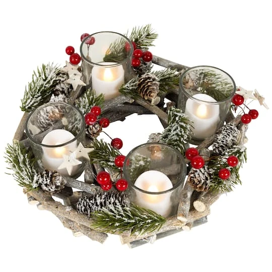 Northlight 10" Frosted Berries & Branches Votive Candle Holder 4 Northlight 10" Frosted Berries & Branches Votive Candle Holder - Image 4