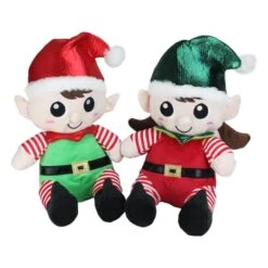 Northlight 13" Red Plush Sitting Boy & Girl Christmas Elf Figure Set -Northlight Shop D253950S 11