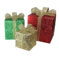 Northlight Red Pre-Lit Glittering Christmas Gift Box Set