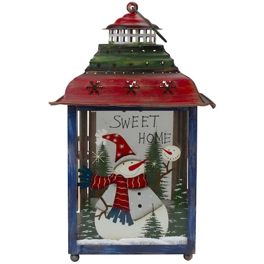 Northlight 15" Red, Green & Blue Snowman Christmas Lantern 1 Northlight 15" Red, Green & Blue Snowman Christmas Lantern