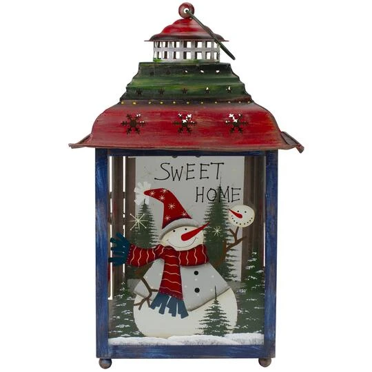 Northlight 15" Red, Green & Blue Snowman Christmas Lantern 4 Northlight 15" Red, Green & Blue Snowman Christmas Lantern - Image 4