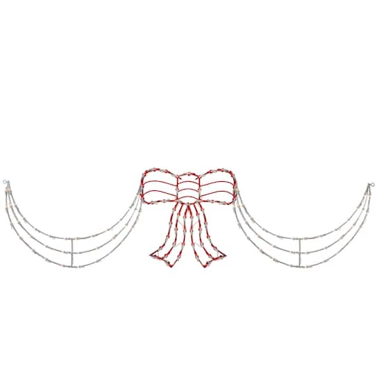Northlight Lighted Red & White Bow Swag Christmas Decoration 1 Northlight Lighted Red & White Bow Swag Christmas Decoration