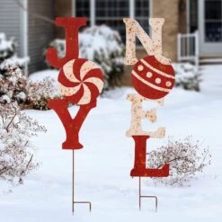 Glitzhome® Metal Joy & Noel Yard Stake Set 11 Glitzhome® Metal Joy & Noel Yard Stake Set -Northlight Shop D254136S 2